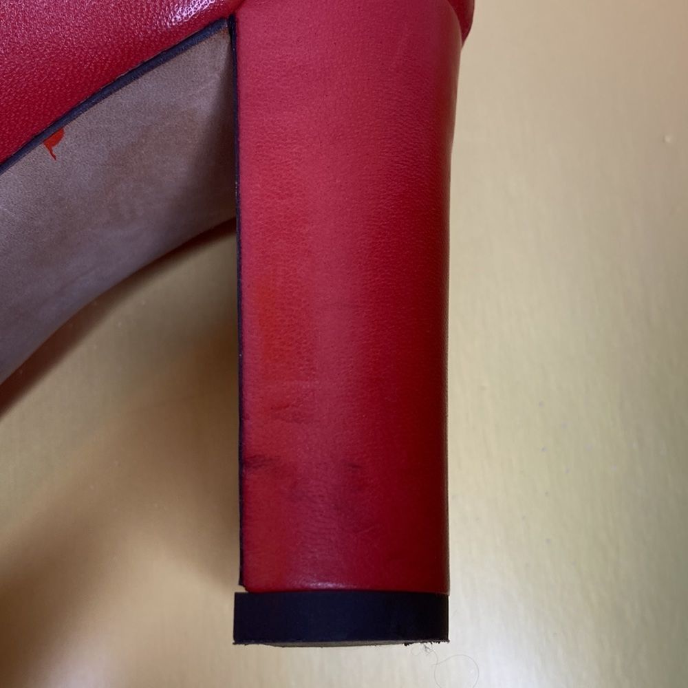 Jimmy Choo Boots Dayno Leather Mid Calf Vibrant Red Gold Button Closure Boots - Picture 15 of 16